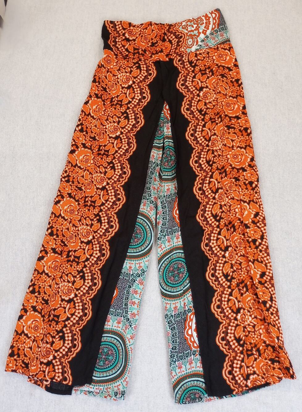 India Boutique Rayon Wide Leg Pants XS Boho Print Elastic Waist